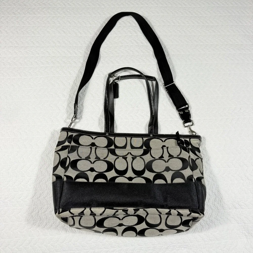 Coach‎ Signature Women Diaper Bag Tote Large Jacquard Monogram Black Grey New